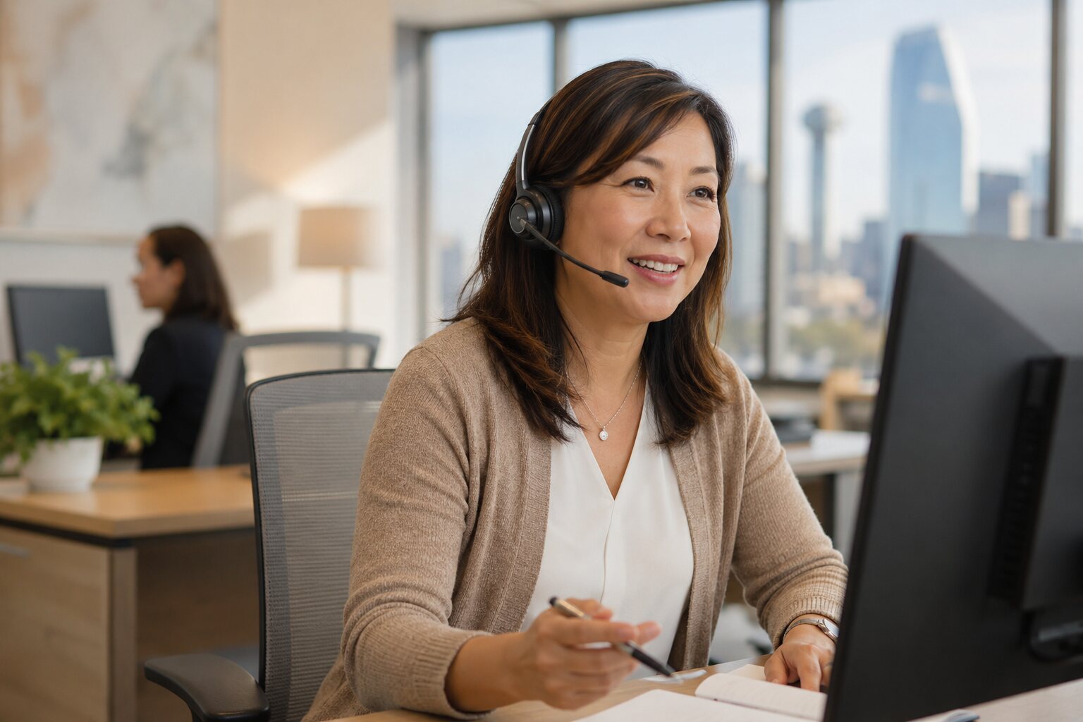 An insurance service representative speaking directly with a customer